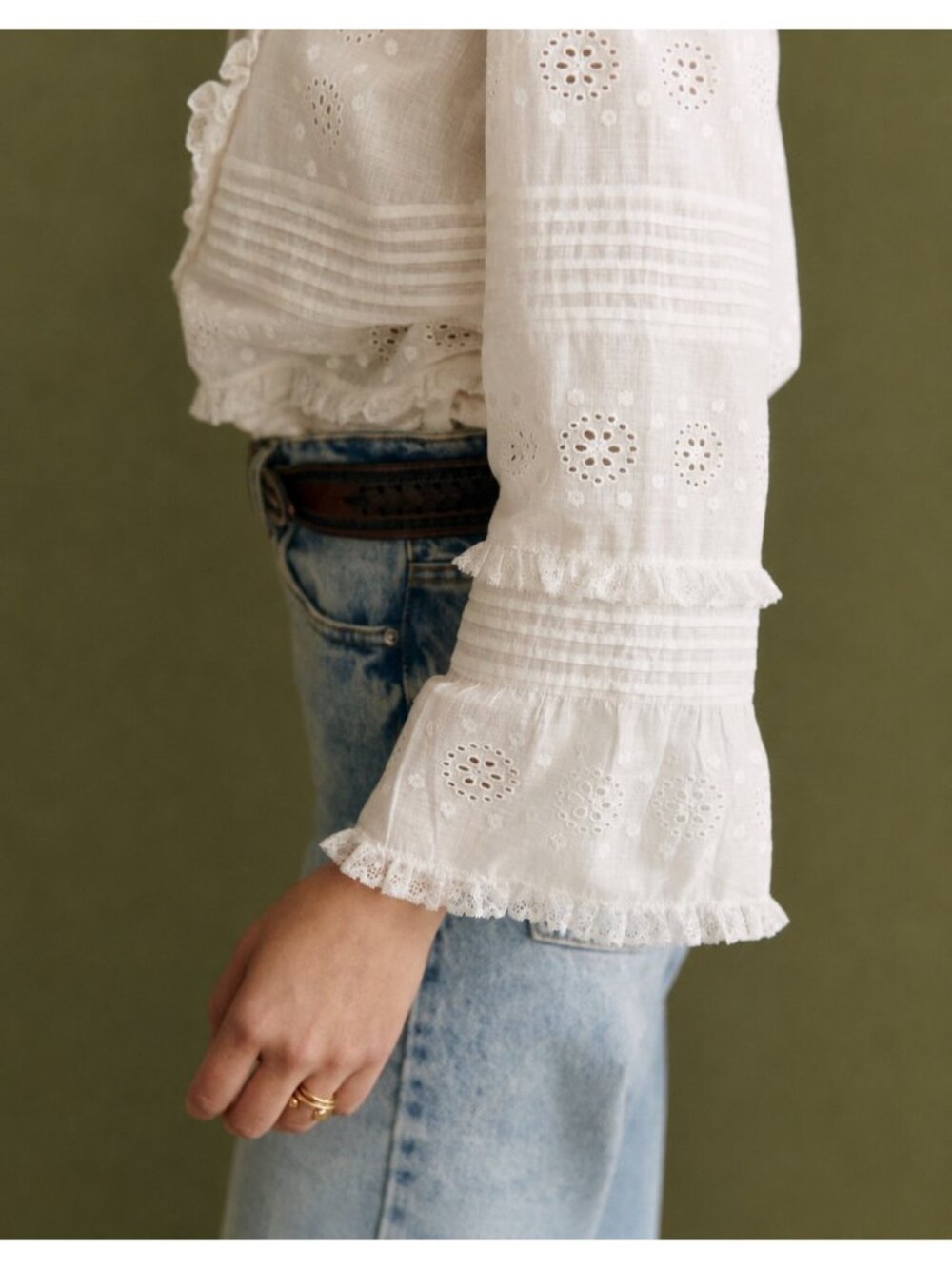 Sézane Nele Eyelet Embroidered Organic Cotton Blouse FR 46 NWOT Boho - Picture 3 of 15
